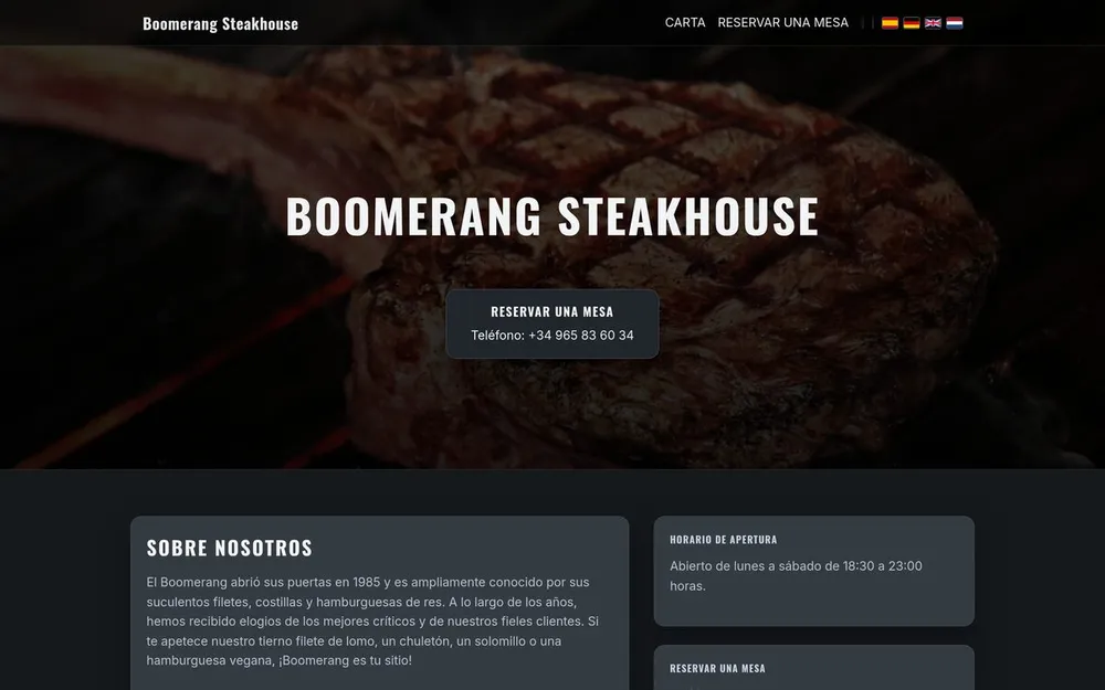 Boomerang Steakhouse website, built by SourceCode