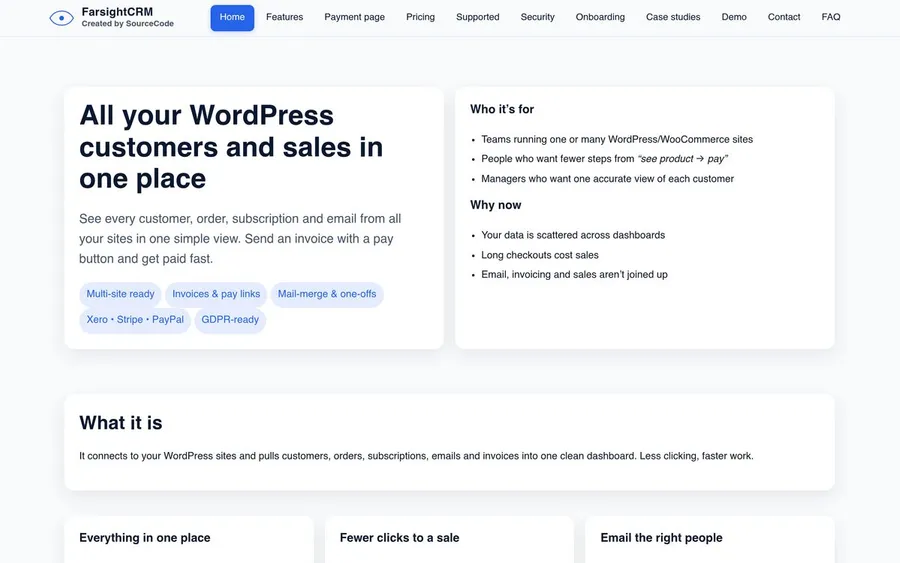 Farsight CRM website, built by SourceCode