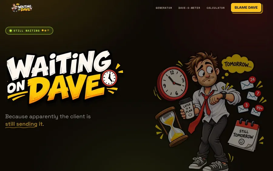 Waiting On Dave website, built by SourceCode