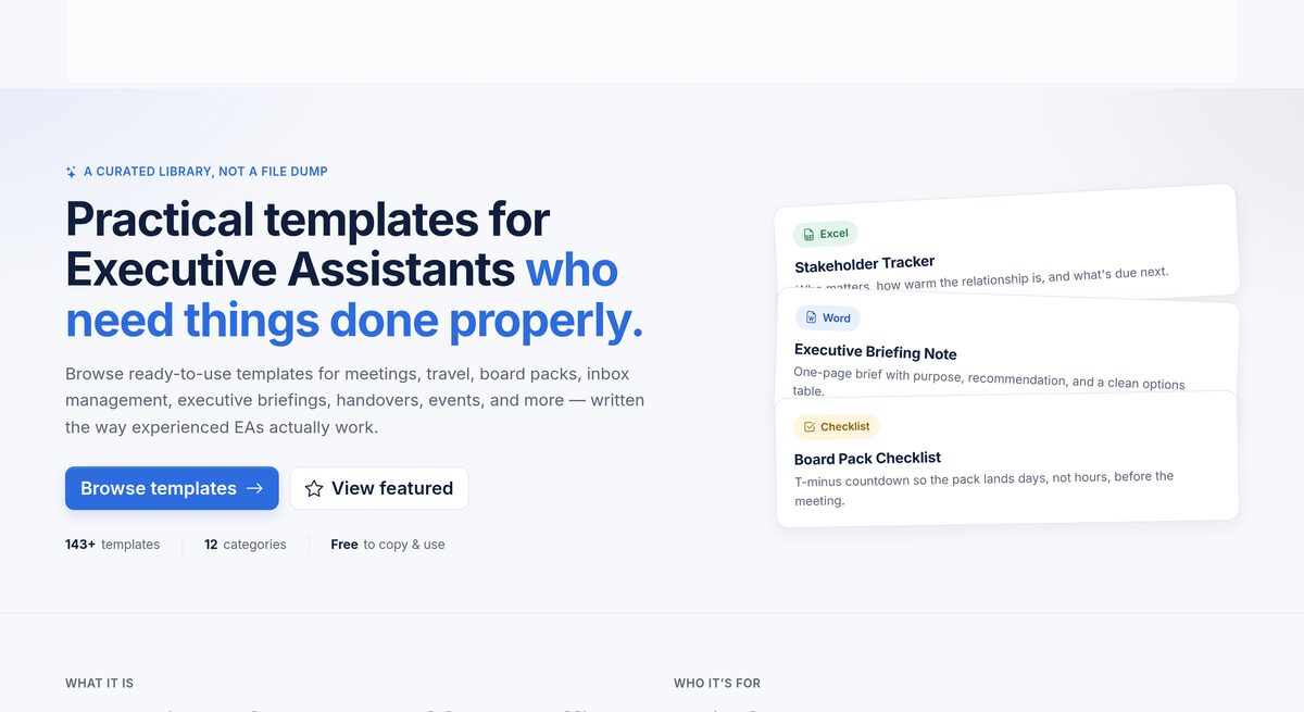 Executive Assistant Templates — built by SourceCode